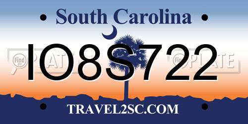 IO8S722 South Carolina License Plate