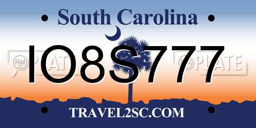 IO8S777 South Carolina License Plate