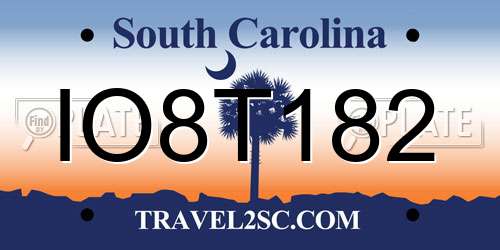 IO8T182 South Carolina License Plate