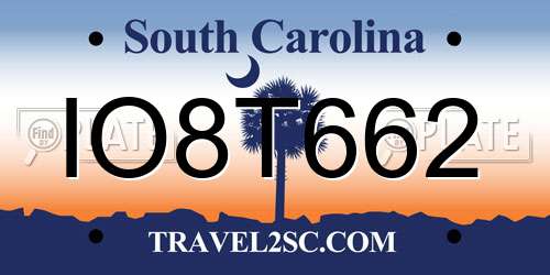 IO8T662 South Carolina License Plate