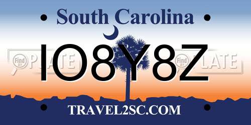 IO8Y8Z South Carolina License Plate