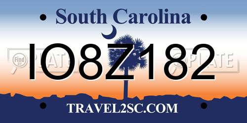 IO8Z182 South Carolina License Plate