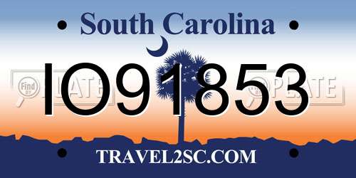 IO91853 South Carolina License Plate
