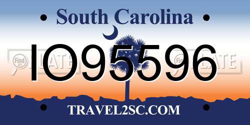 IO95596 South Carolina License Plate