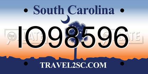 IO98596 South Carolina License Plate
