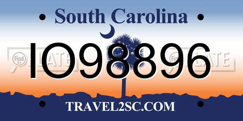 IO98896 South Carolina License Plate