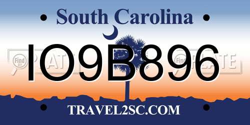 IO9B896 South Carolina License Plate