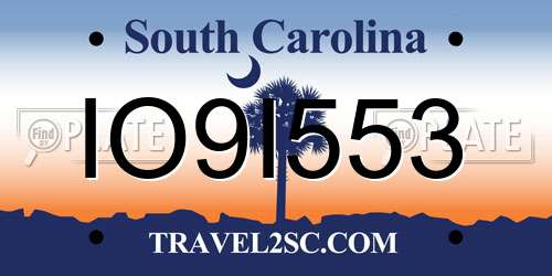 IO9I553 South Carolina License Plate