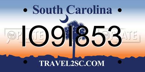 IO9I853 South Carolina License Plate