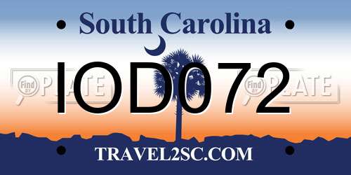 IOD072 South Carolina License Plate
