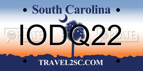 IODQ22 South Carolina License Plate