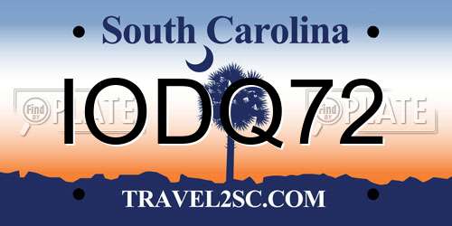 IODQ72 South Carolina License Plate