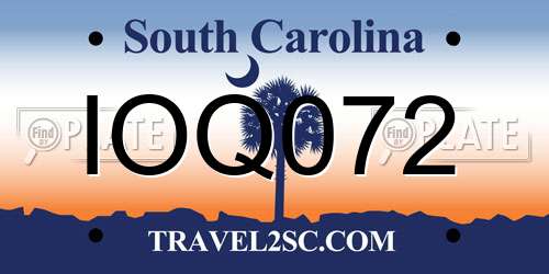 IOQ072 South Carolina License Plate