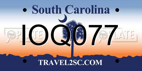 IOQ077 South Carolina License Plate