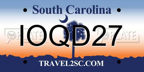 IOQD27 South Carolina License Plate