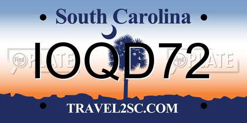 IOQD72 South Carolina License Plate