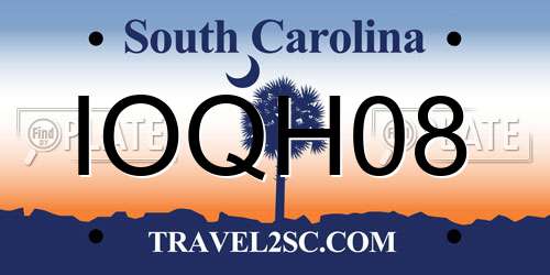 IOQH08 South Carolina License Plate