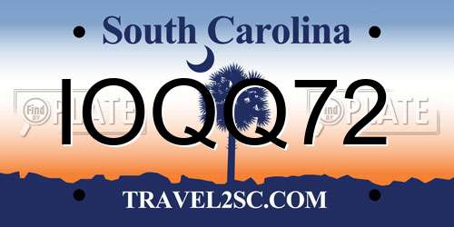 IOQQ72 South Carolina License Plate