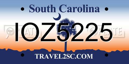 IOZ5225 South Carolina License Plate