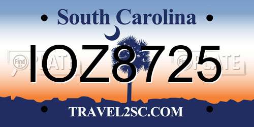 IOZ8725 South Carolina License Plate