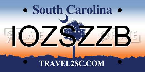 IOZSZZB South Carolina License Plate