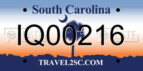 IQ00216 South Carolina License Plate