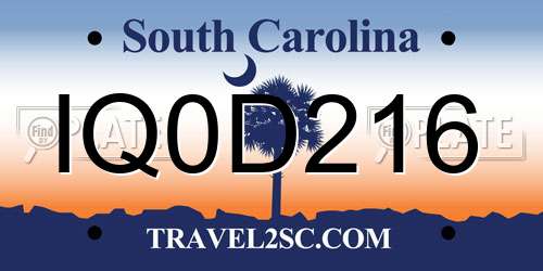 IQ0D216 South Carolina License Plate