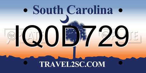 IQ0D729 South Carolina License Plate