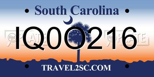 IQ0O216 South Carolina License Plate