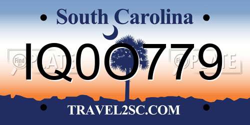 IQ0O779 South Carolina License Plate