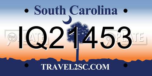 IQ21453 South Carolina License Plate
