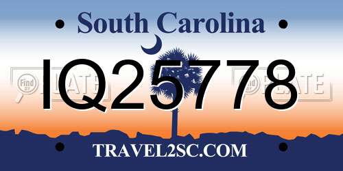 IQ25778 South Carolina License Plate