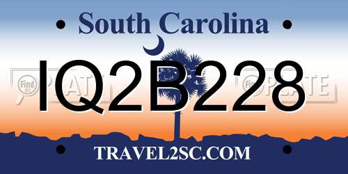 IQ2B228 South Carolina License Plate