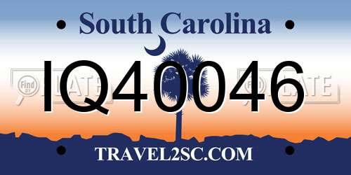 IQ40046 South Carolina License Plate