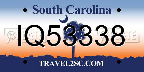 IQ53338 South Carolina License Plate