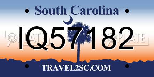 IQ57182 South Carolina License Plate