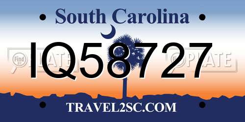 IQ58727 South Carolina License Plate
