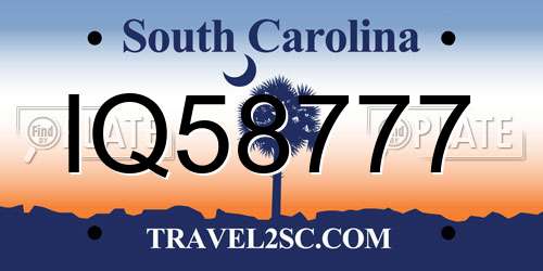 IQ58777 South Carolina License Plate