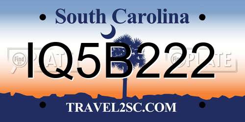 IQ5B222 South Carolina License Plate