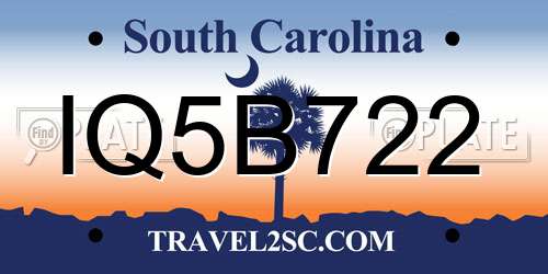 IQ5B722 South Carolina License Plate