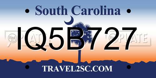 IQ5B727 South Carolina License Plate