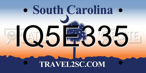 IQ5E335 South Carolina License Plate