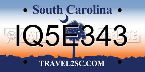 IQ5E343 South Carolina License Plate