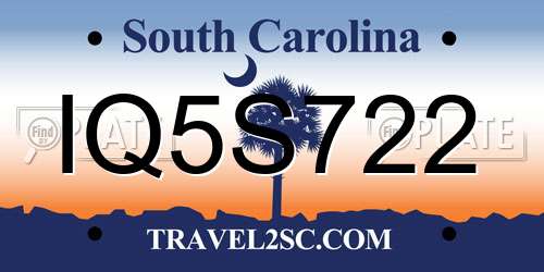IQ5S722 South Carolina License Plate