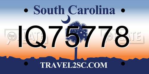 IQ75778 South Carolina License Plate