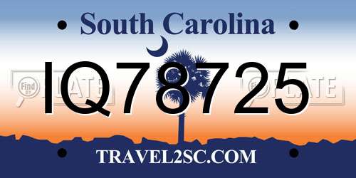 IQ78725 South Carolina License Plate