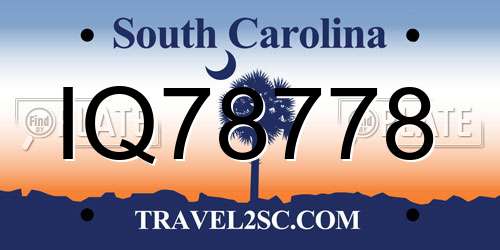 IQ78778 South Carolina License Plate