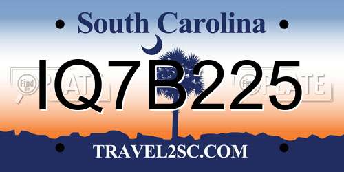 IQ7B225 South Carolina License Plate