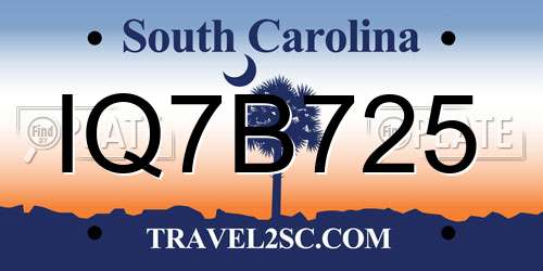 IQ7B725 South Carolina License Plate