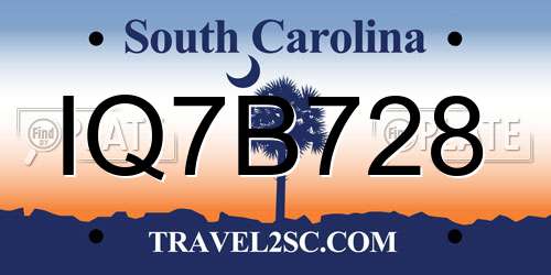 IQ7B728 South Carolina License Plate